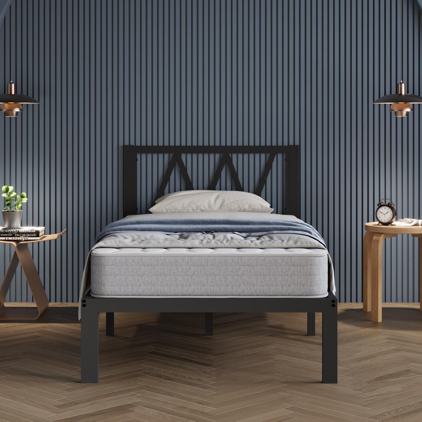 Avenco 14" Twin Metal Bed Frame with Headboard