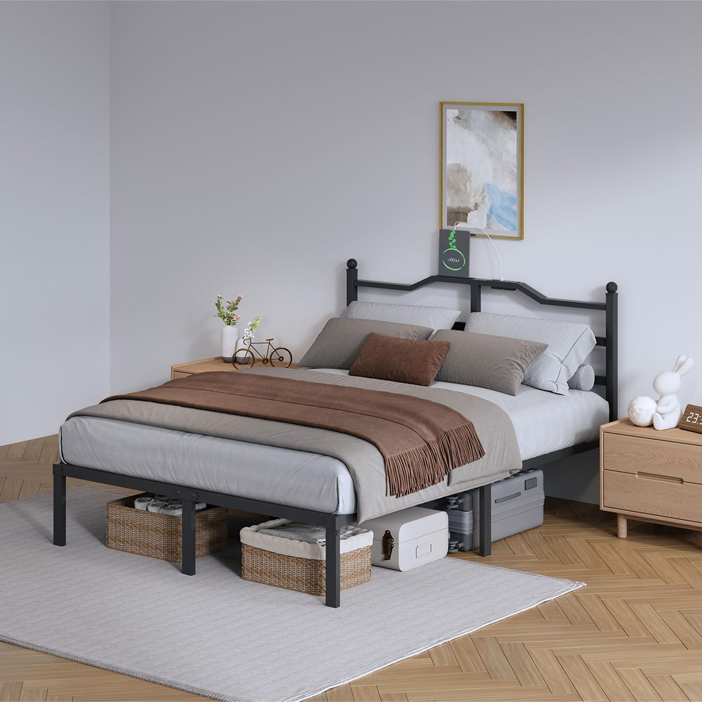 14" Twin Metal Platform Bed Frame with Headboard