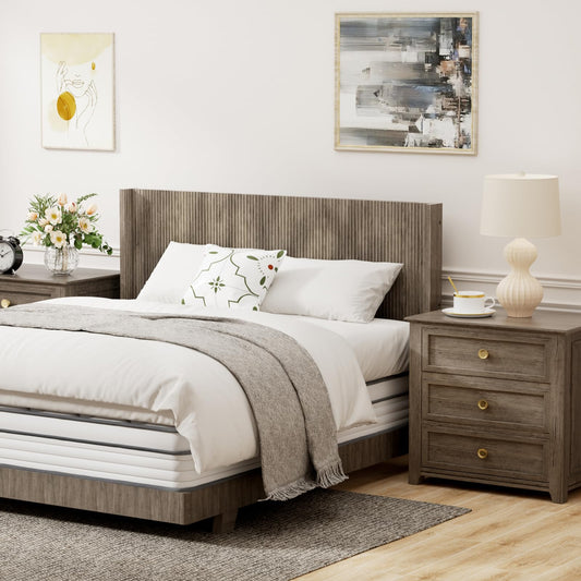 Queen Fluted Wood Wall Mount Headboard – Oak
