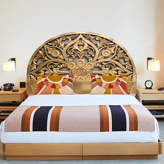 Balinese King Headboard – Half Moon Gold Finish