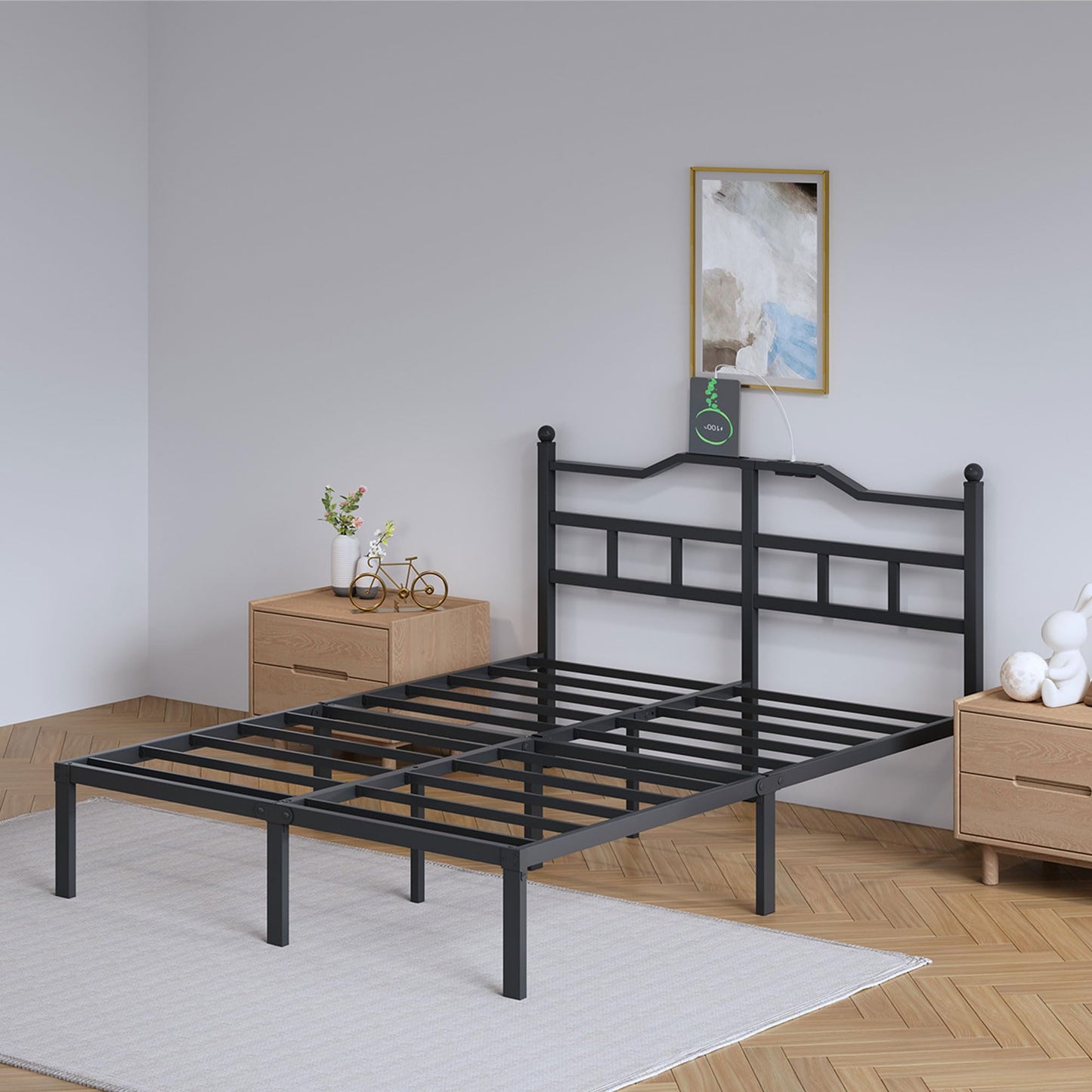 14" Twin Metal Platform Bed Frame with Headboard