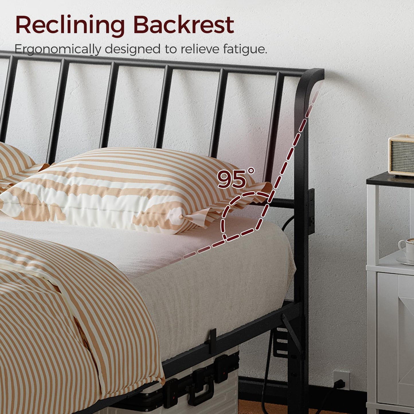 Metal Queen Headboard with Power Strips – Black