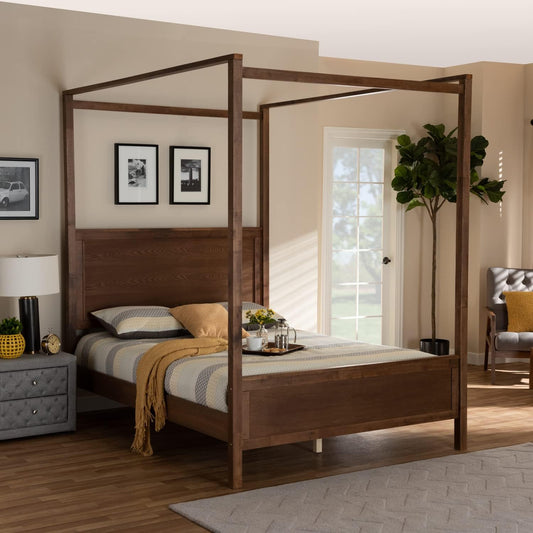 Baxton Studio Veronica King Canopy Bed (Walnut)
