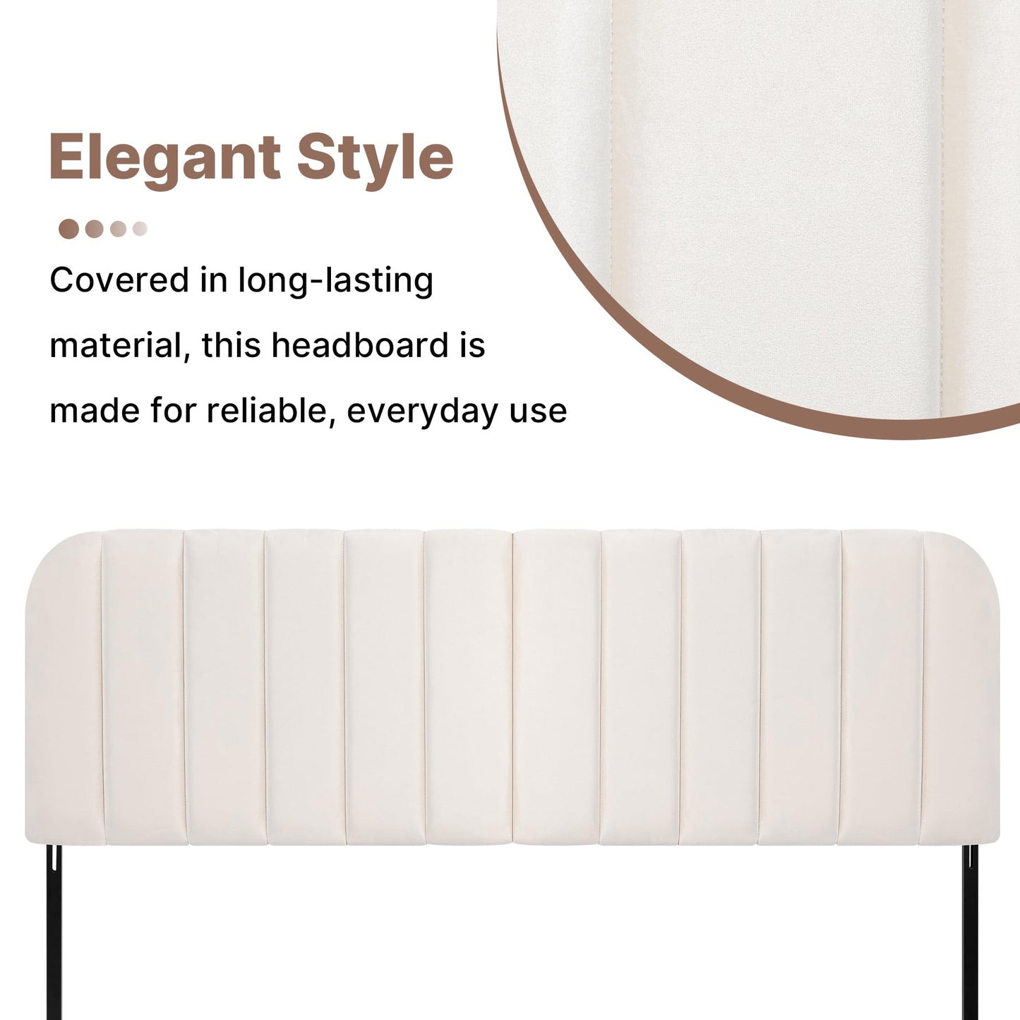 Upholstered Queen Headboard with Metal Legs – Beige