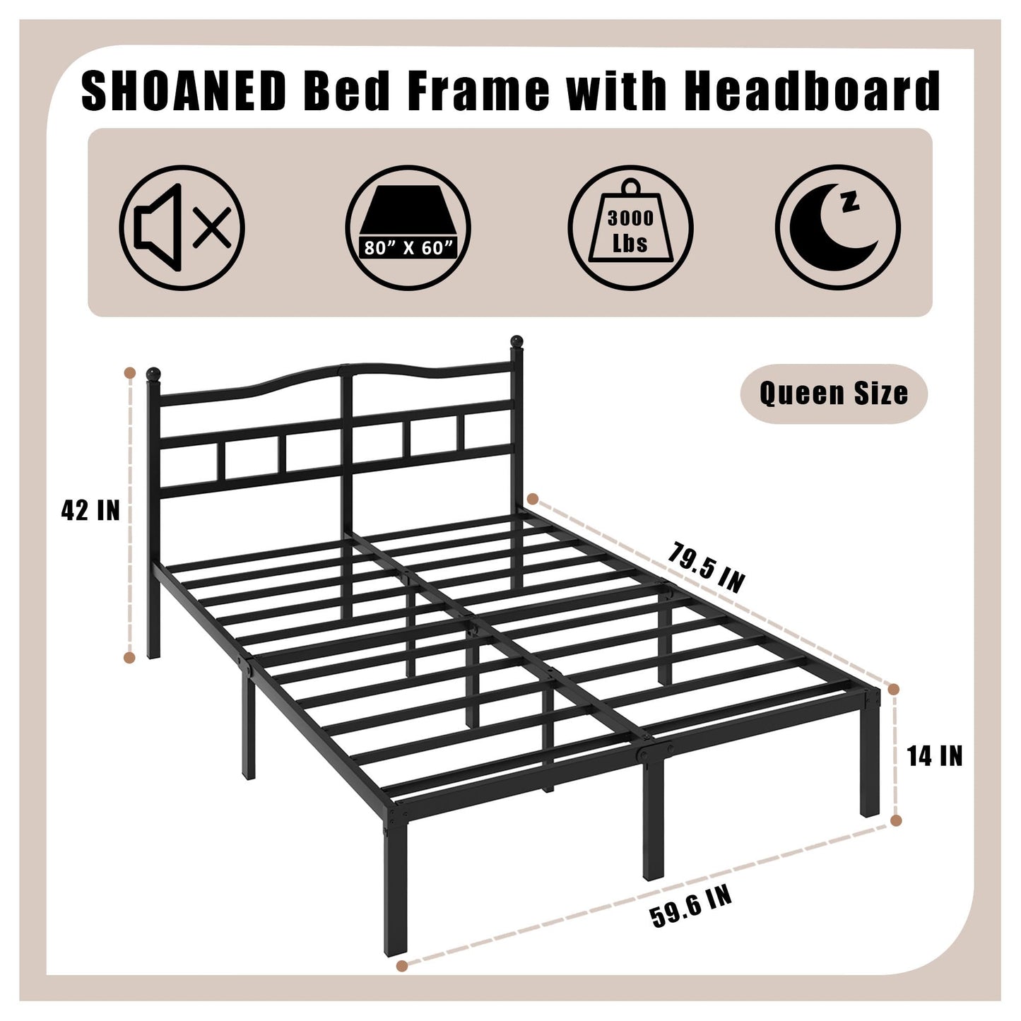 14" Twin Metal Platform Bed Frame with Headboard
