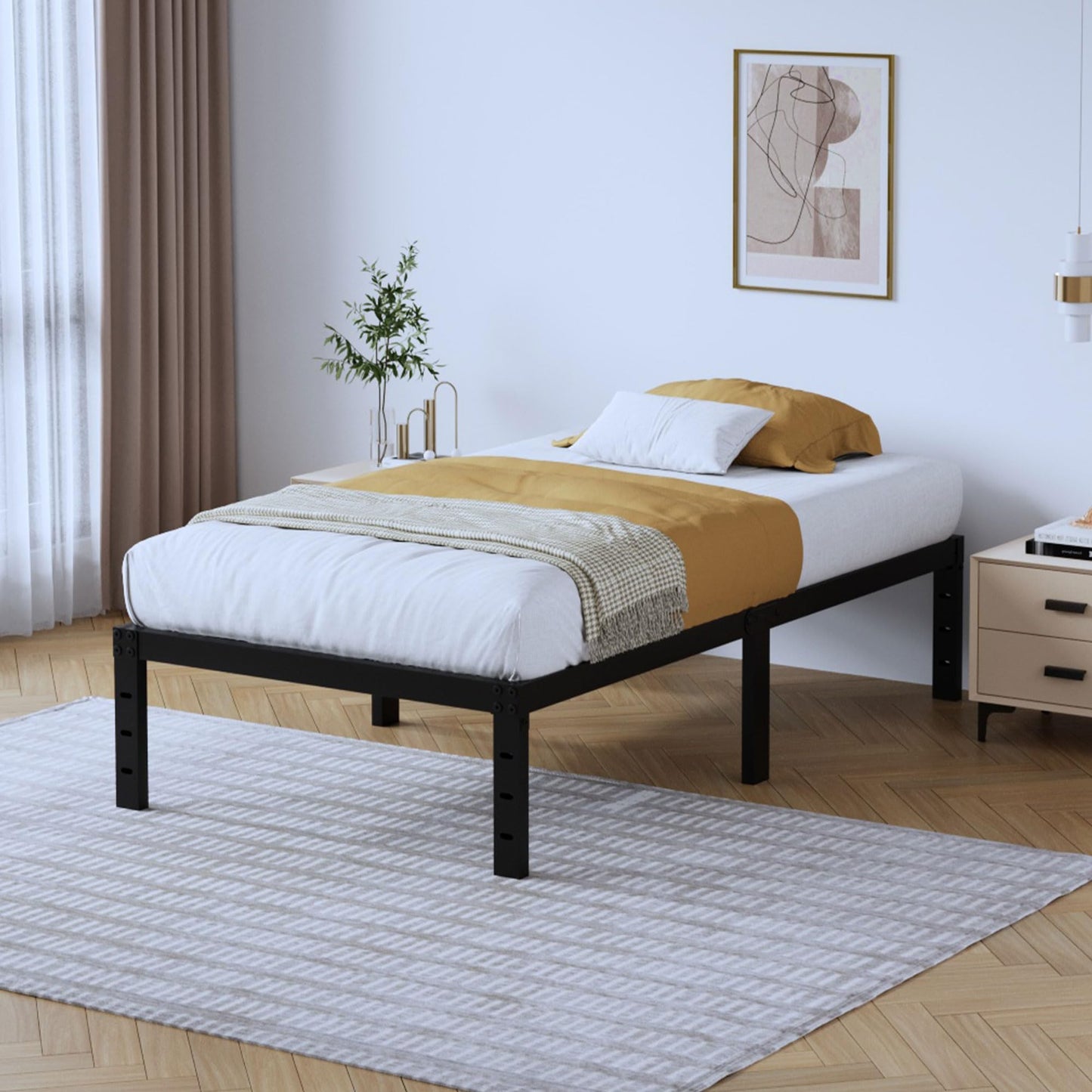 14" Twin Metal Platform Bed Frame with Headboard