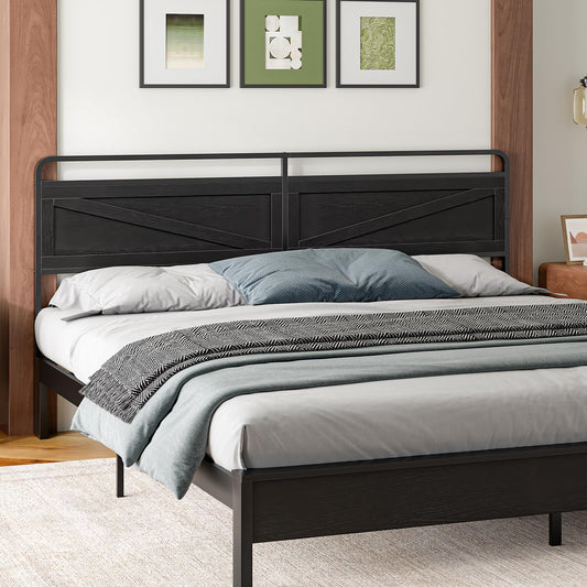 HOOBRO Wooden Queen Headboard with Metal Frame – Black