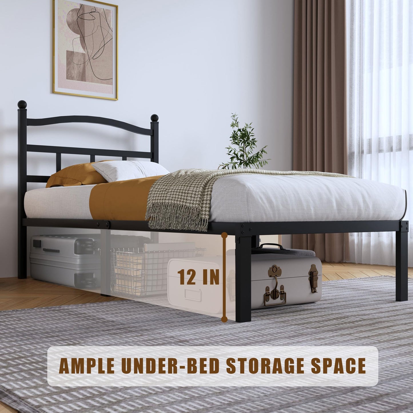 14" Twin Metal Platform Bed Frame with Headboard