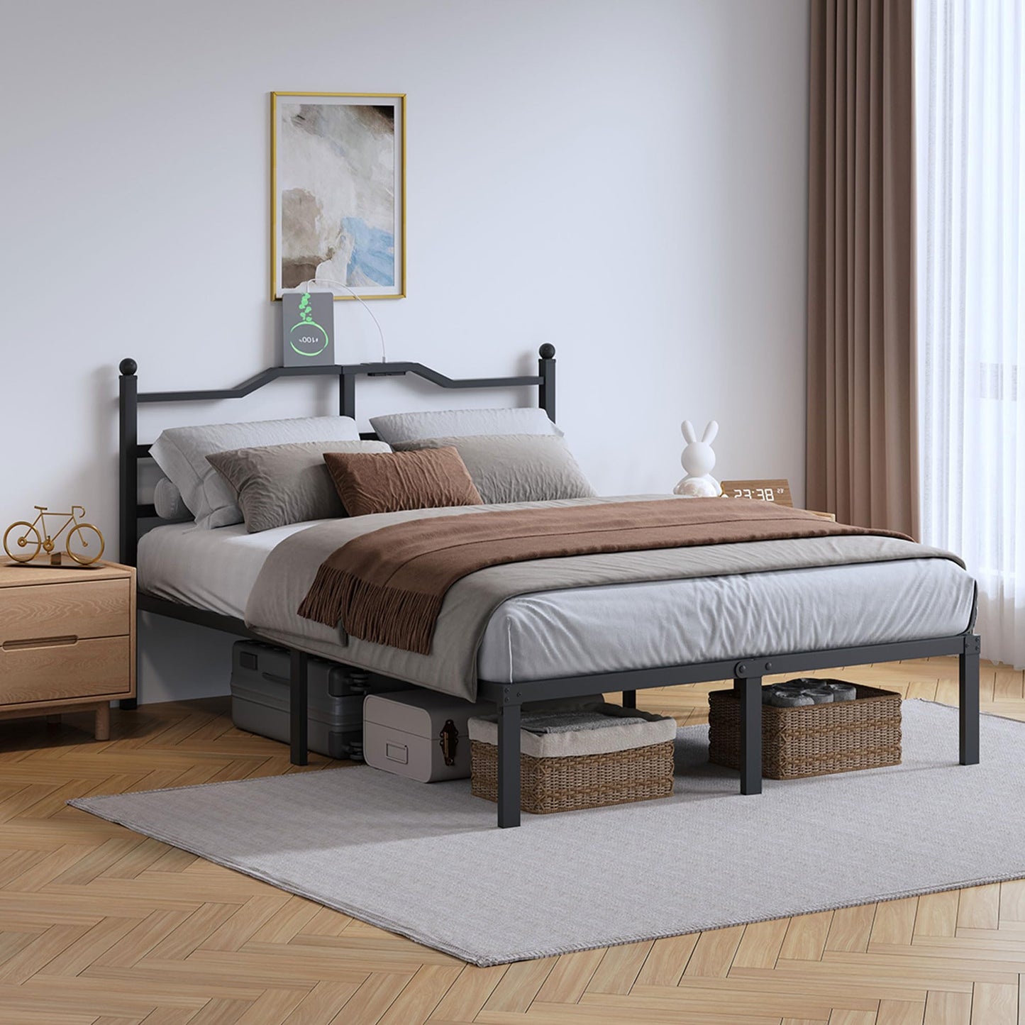 14" Twin Metal Platform Bed Frame with Headboard