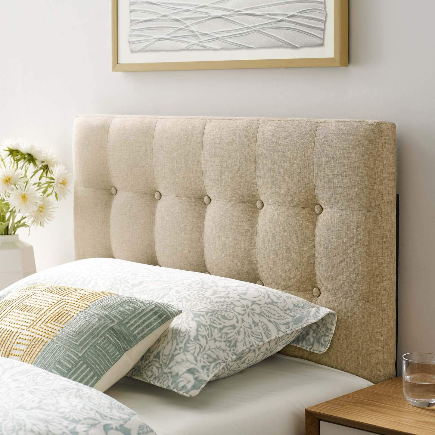 Modway Emily Tufted Button Linen Fabric Upholstered