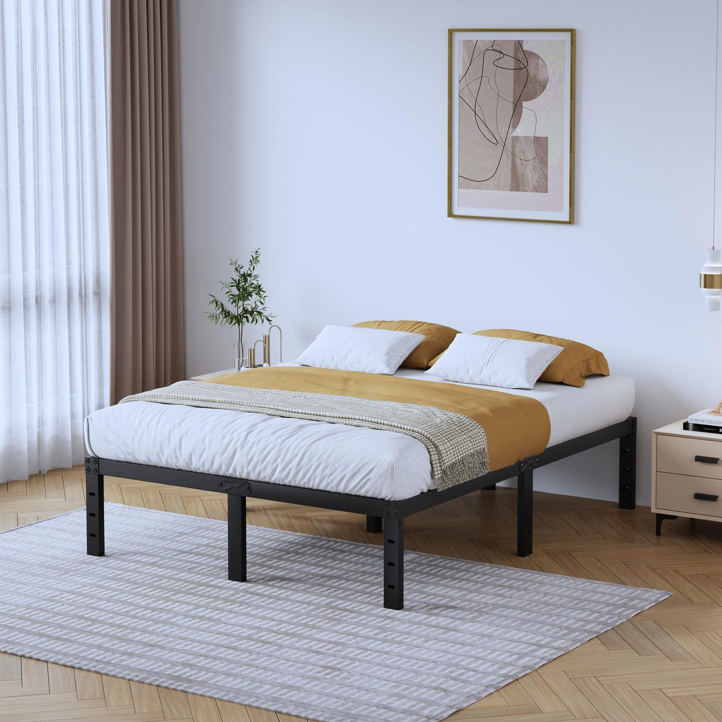 14" Twin Metal Platform Bed Frame with Headboard