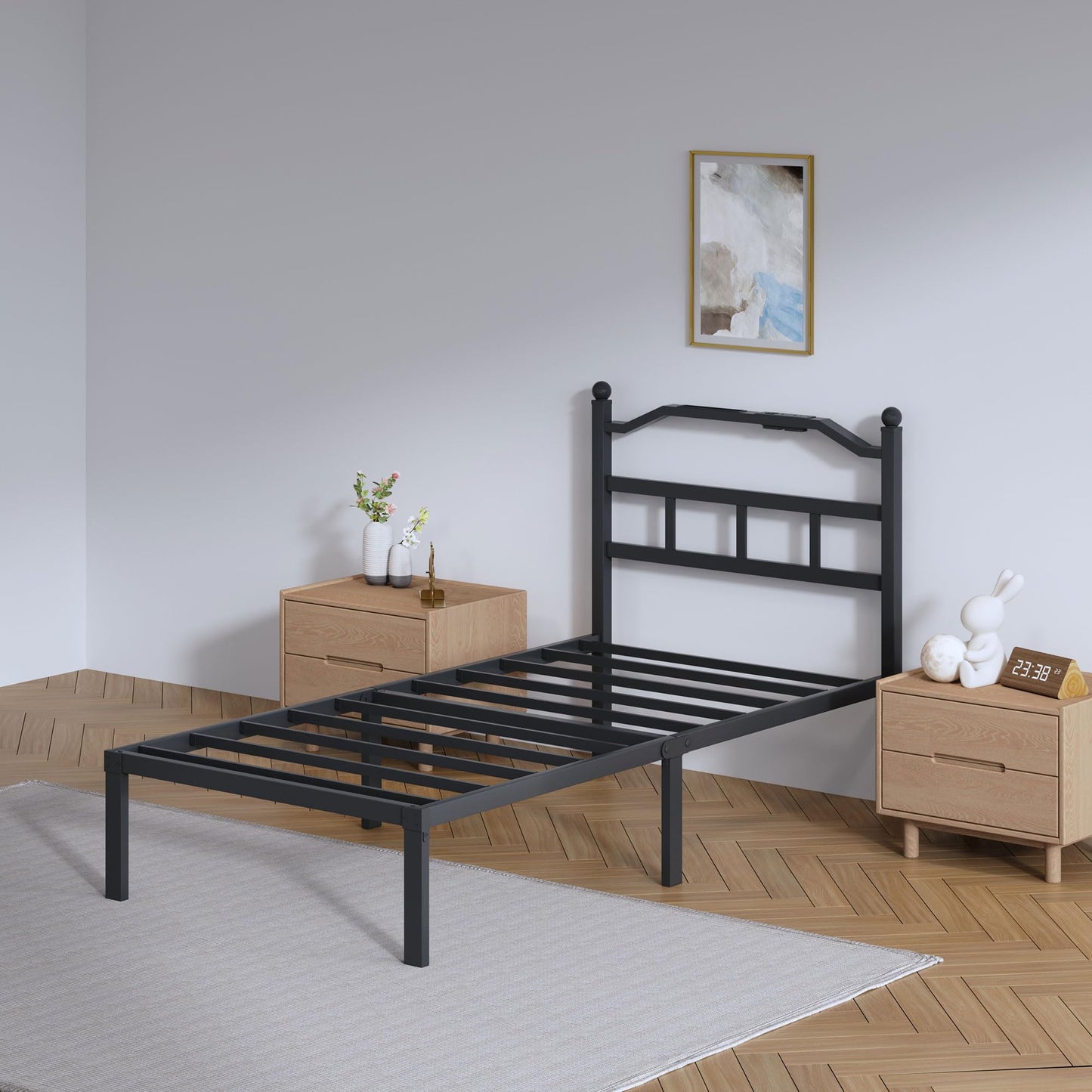 14" Twin Metal Platform Bed Frame with Headboard