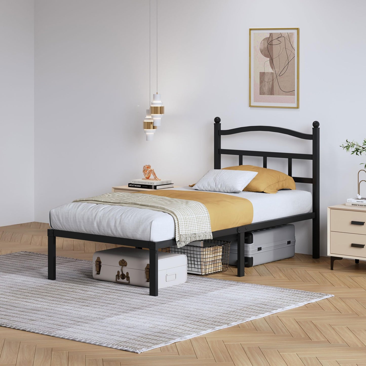 14" Twin Metal Platform Bed Frame with Headboard