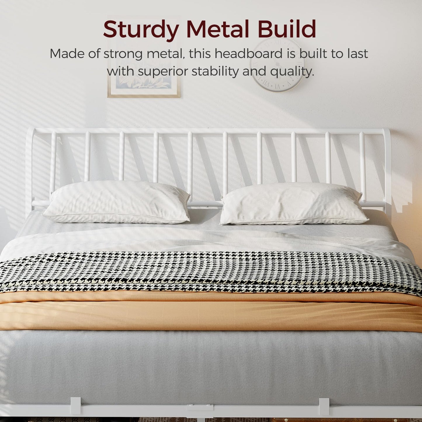 Metal Queen Headboard with Power Strips – Black
