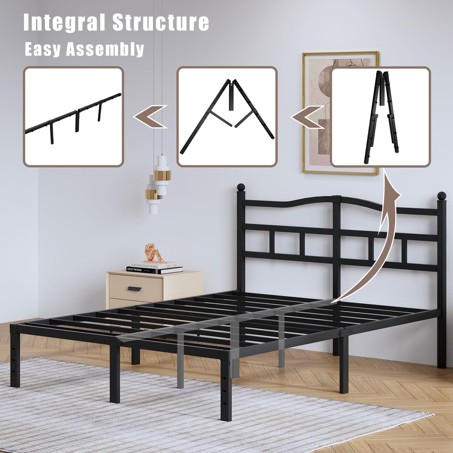 14" Twin Metal Platform Bed Frame with Headboard