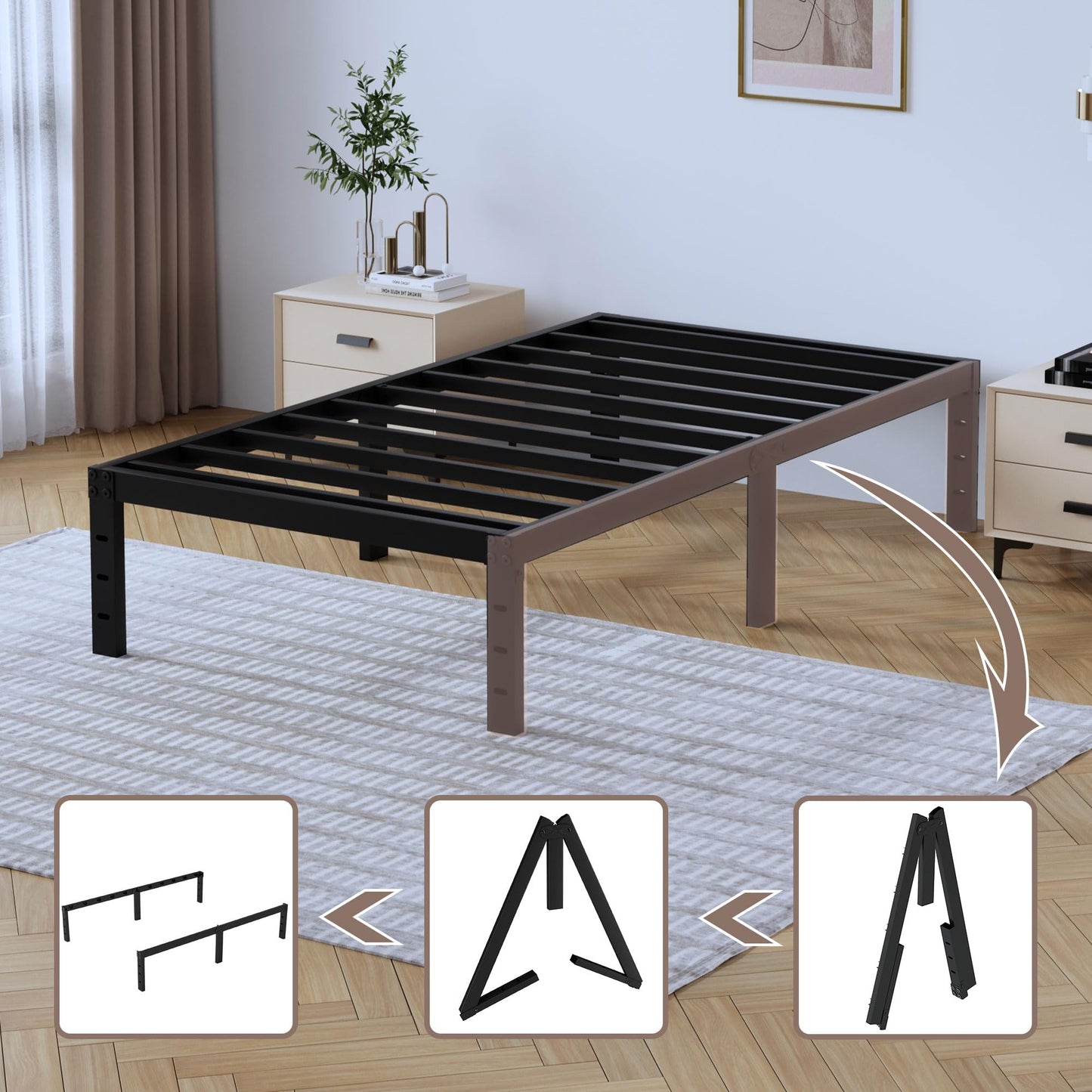 14" Twin Metal Platform Bed Frame with Headboard
