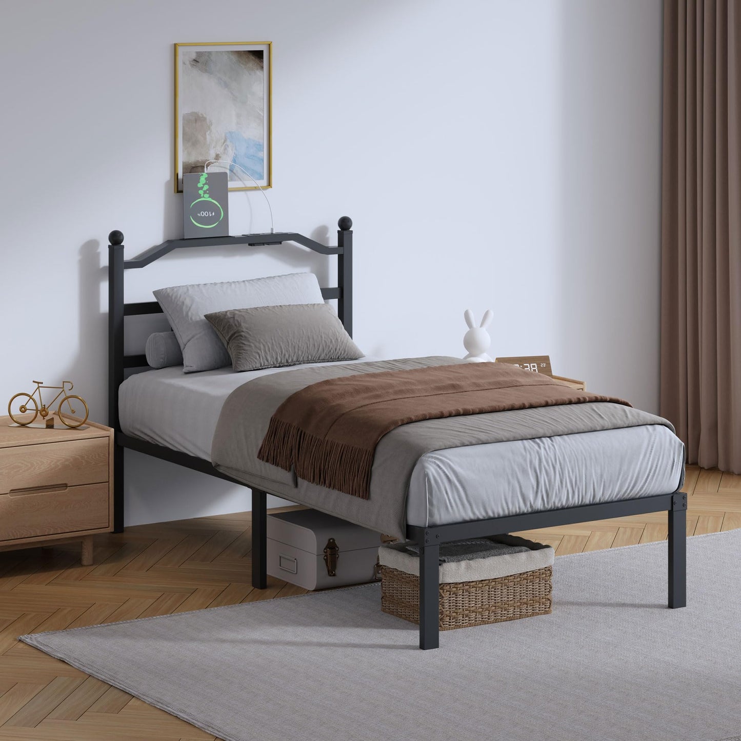 14" Twin Metal Platform Bed Frame with Headboard