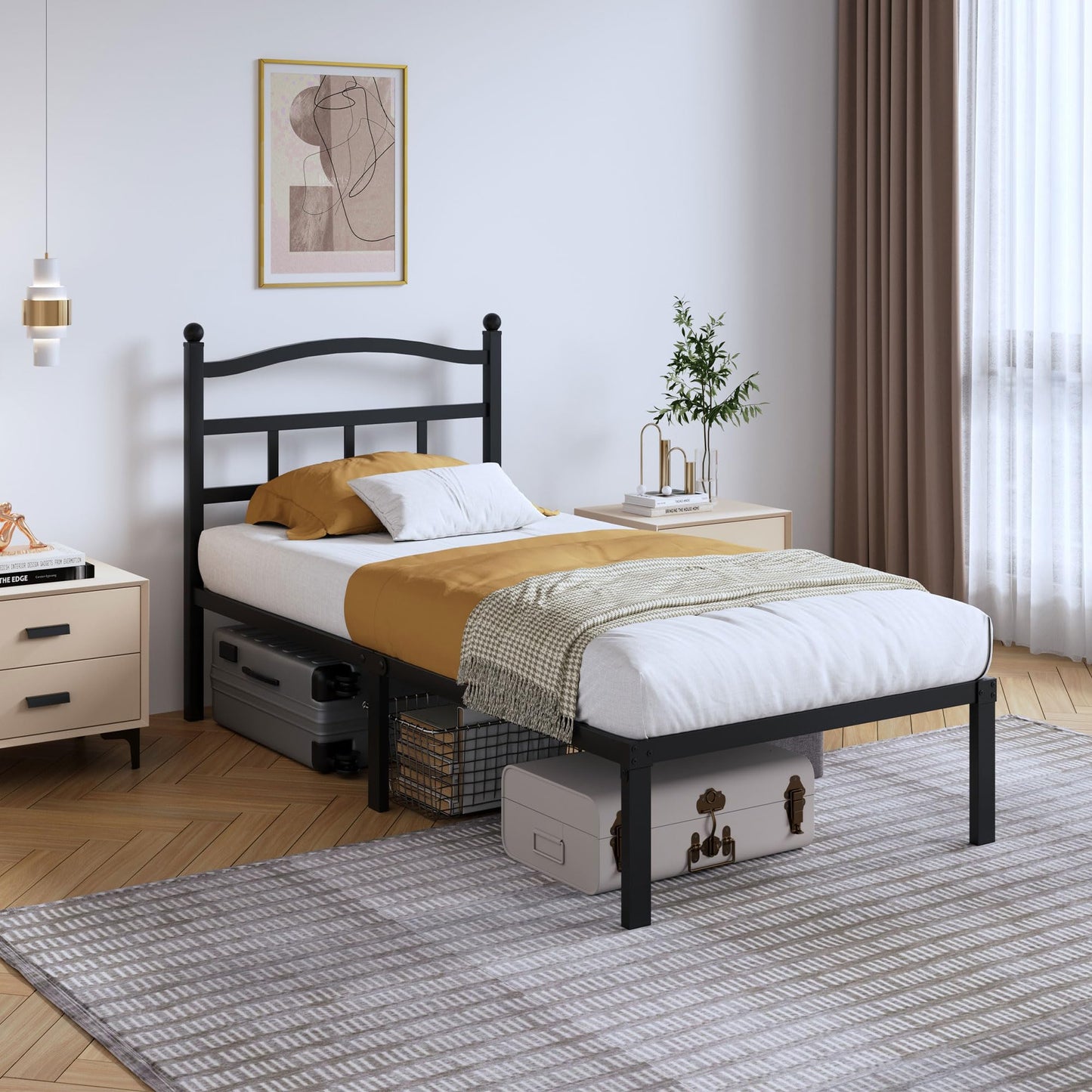 14" Twin Metal Platform Bed Frame with Headboard