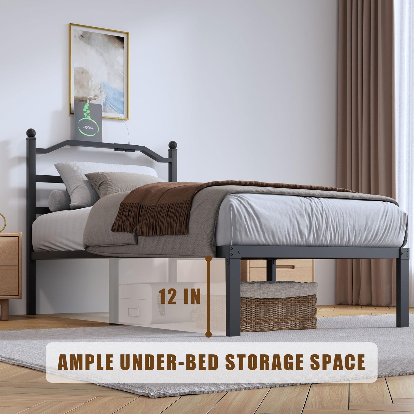 14" Twin Metal Platform Bed Frame with Headboard
