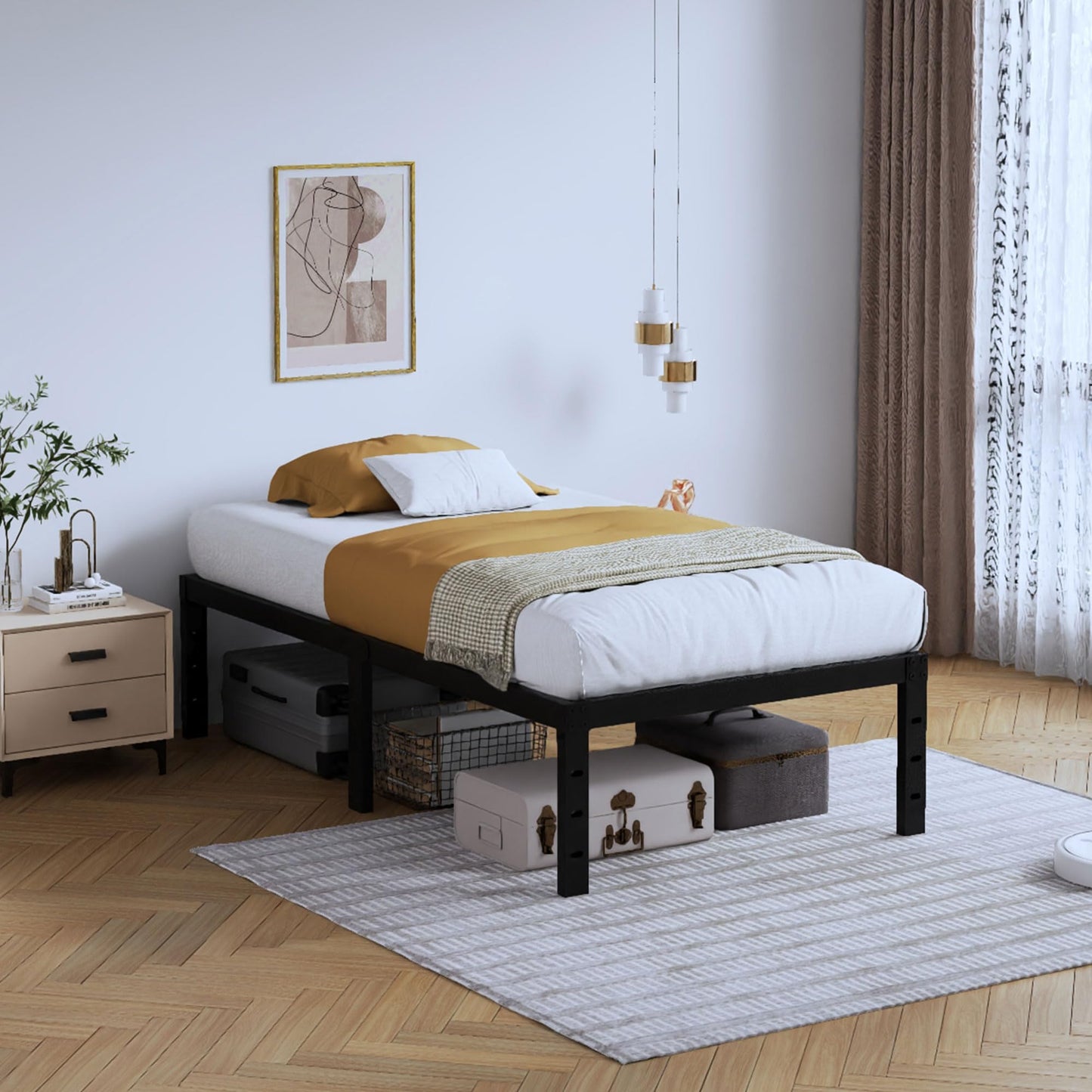 14" Twin Metal Platform Bed Frame with Headboard