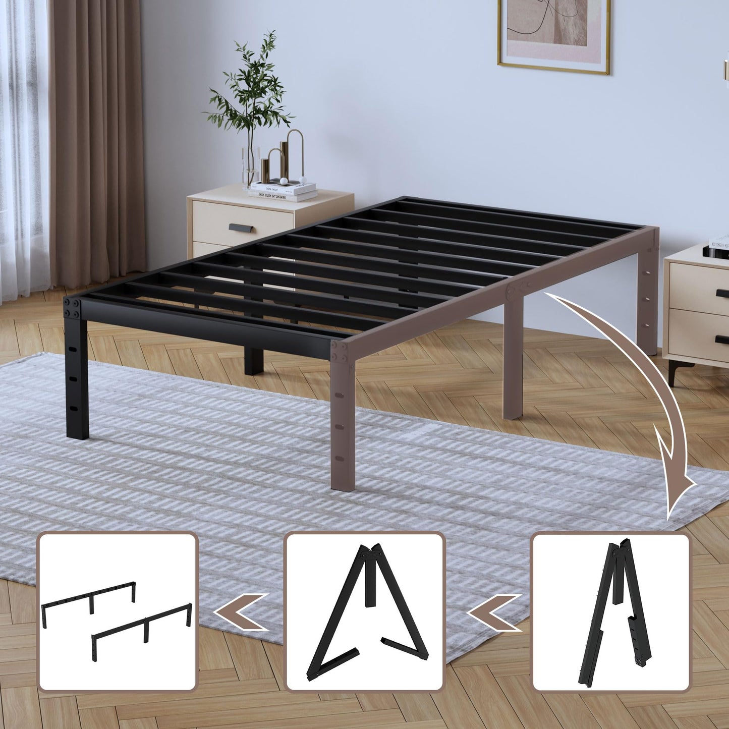 14" Twin Metal Platform Bed Frame with Headboard
