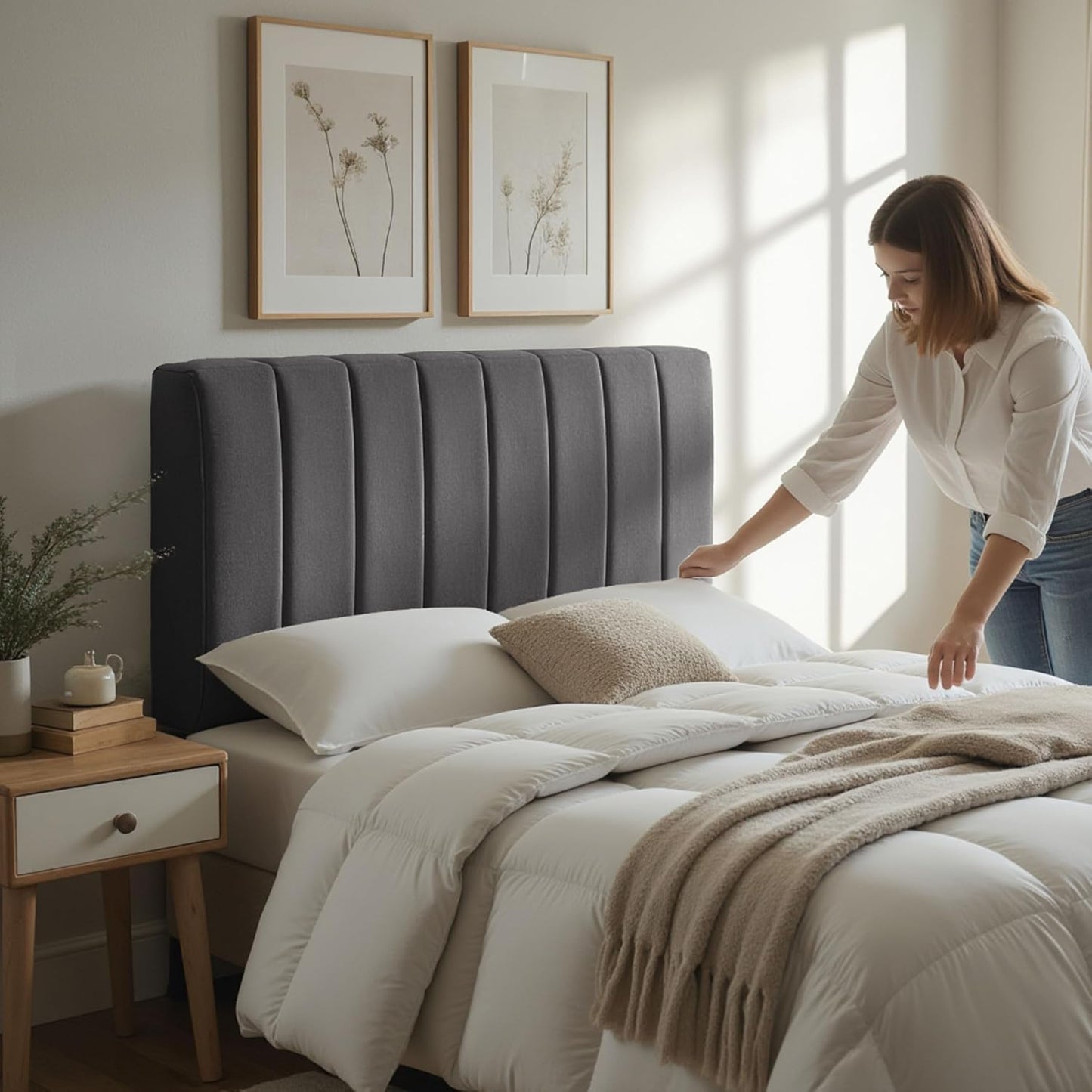 Upholstered King Wall Mounted Headboard – Grey