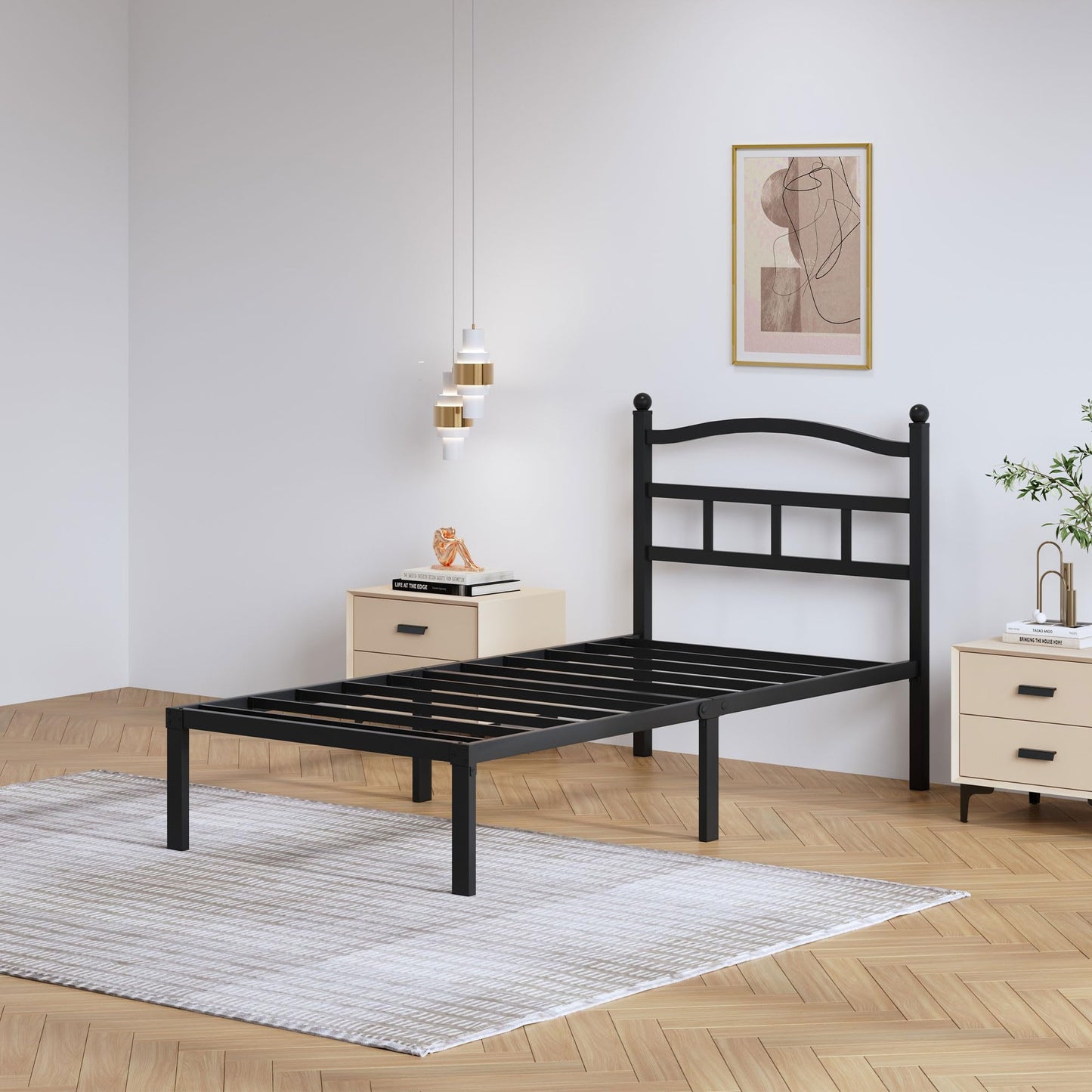 14" Twin Metal Platform Bed Frame with Headboard