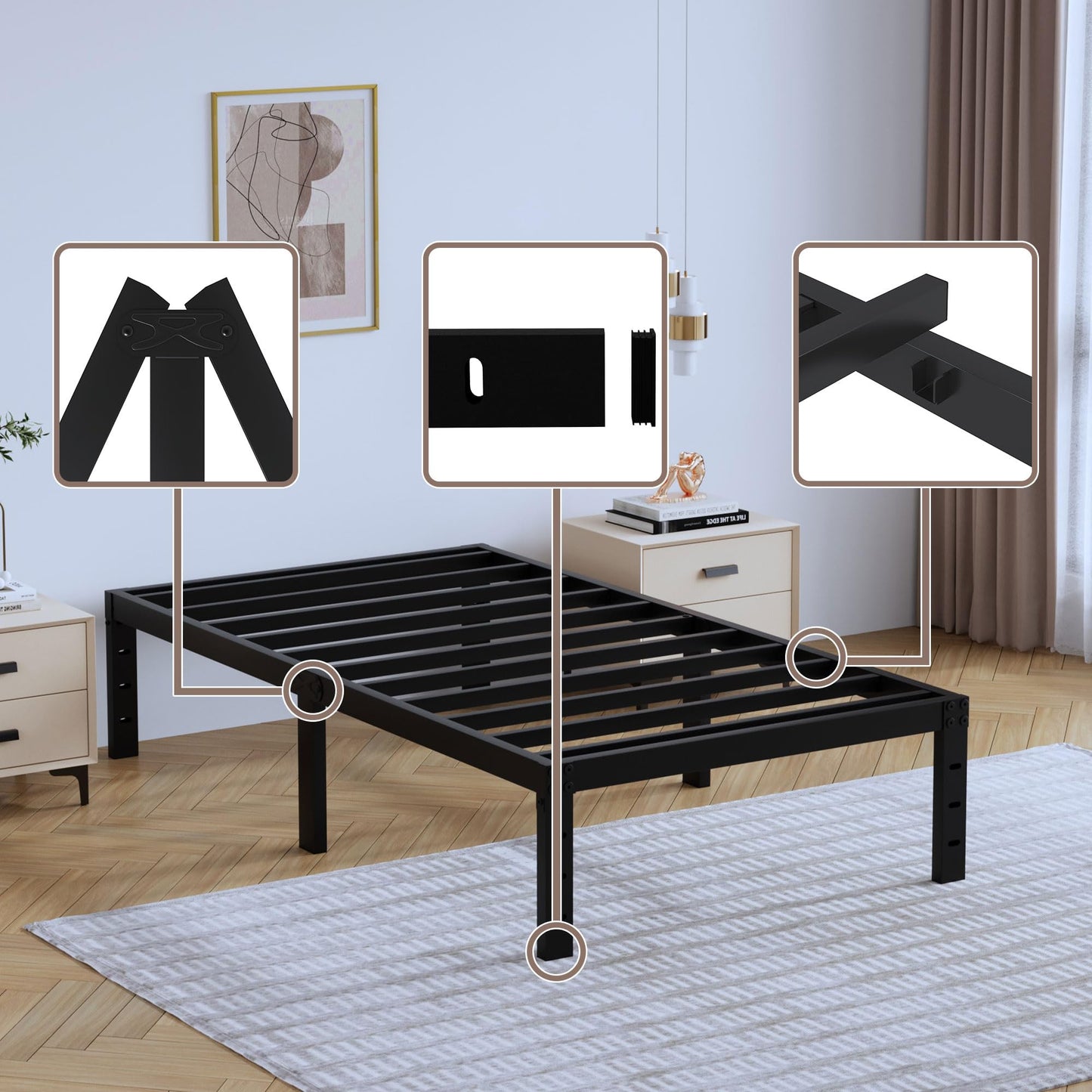 14" Twin Metal Platform Bed Frame with Headboard