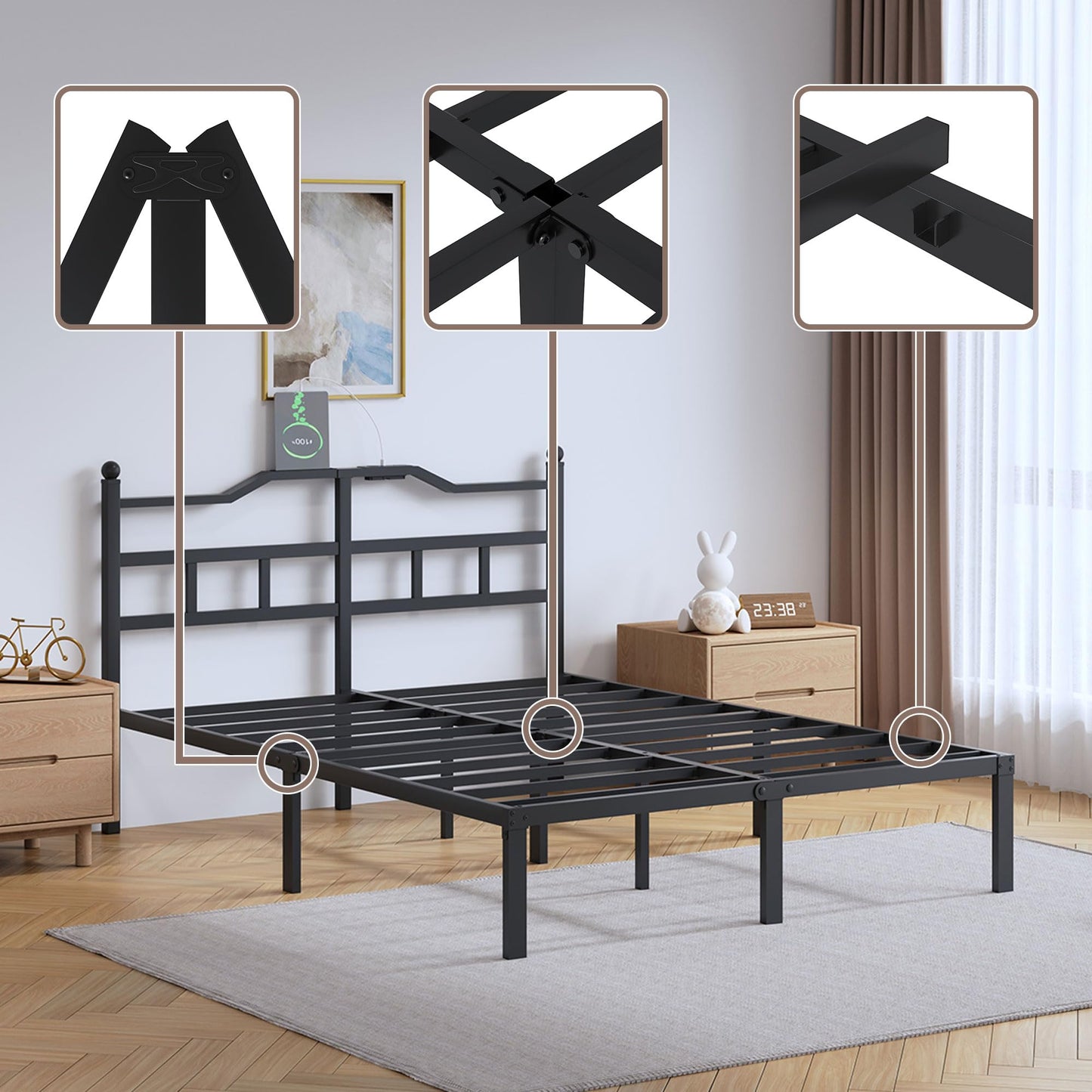 14" Twin Metal Platform Bed Frame with Headboard
