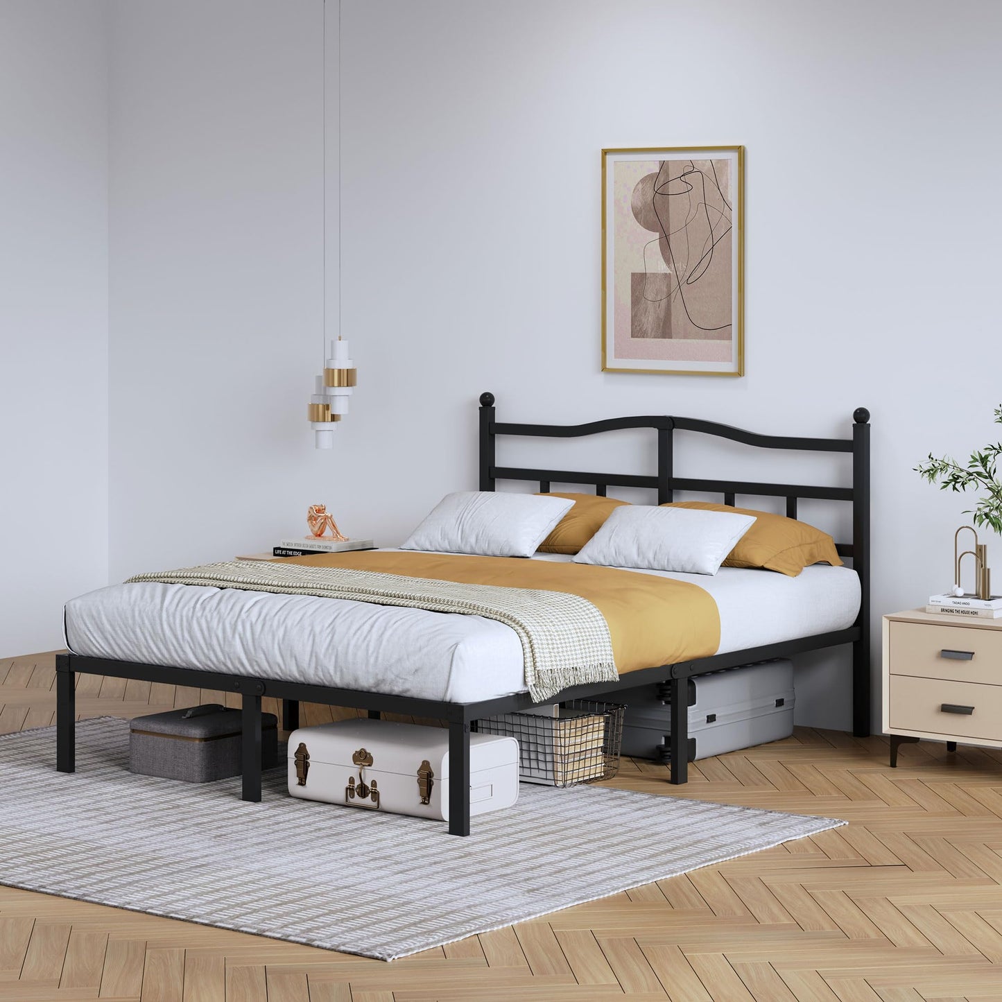 14" Twin Metal Platform Bed Frame with Headboard