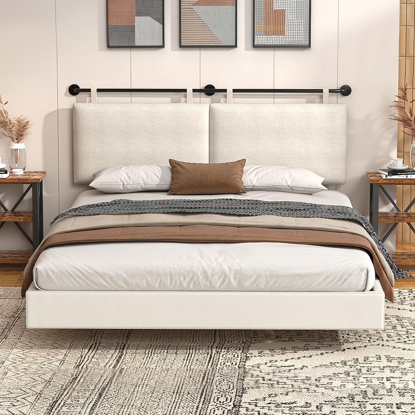 Linen Wall Mounted Queen Headboard – Beige
