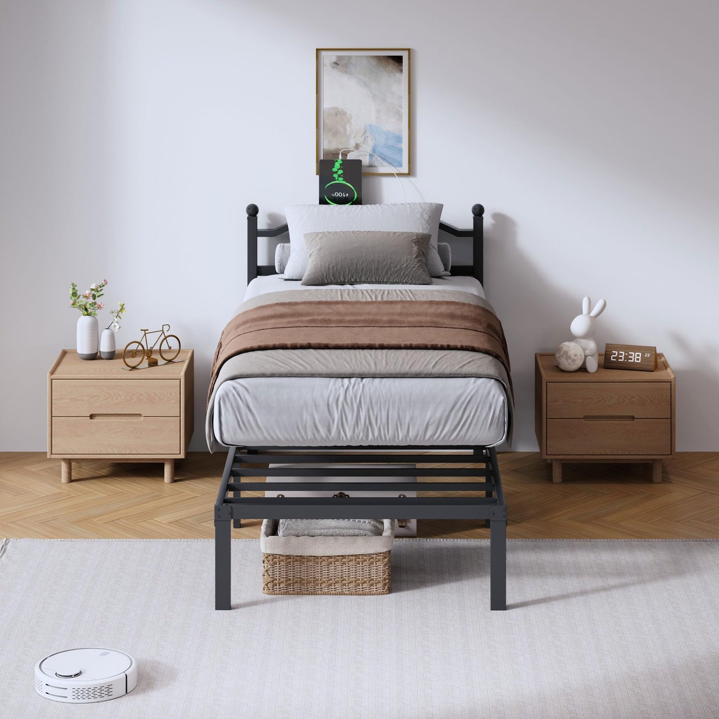 14" Twin Metal Platform Bed Frame with Headboard